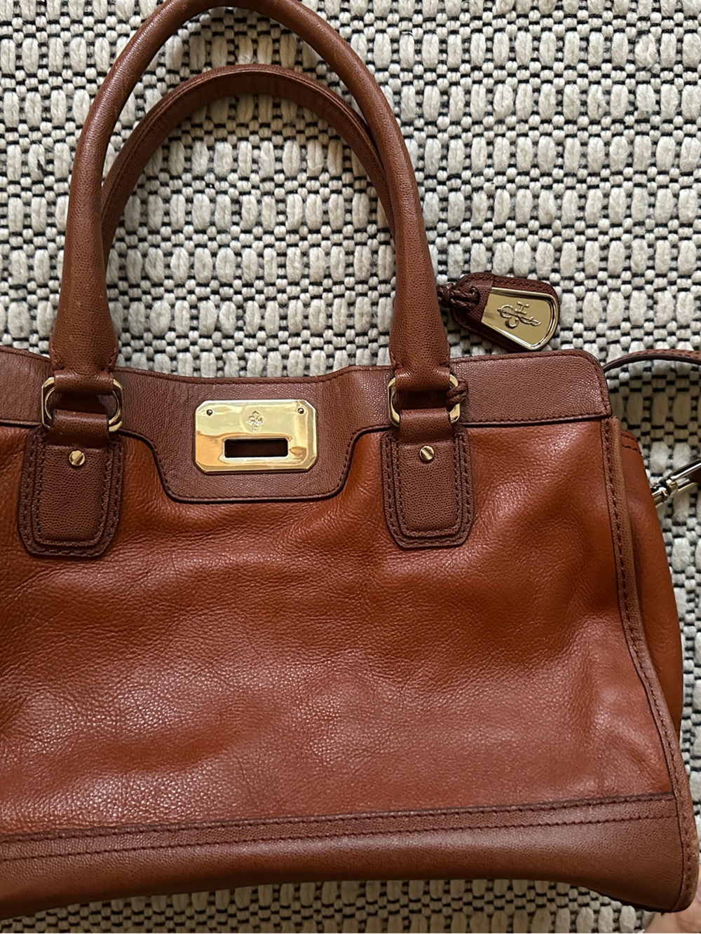 Cole Haan Chestnut Brown Leather Shoulder Tote with Gold Hardware